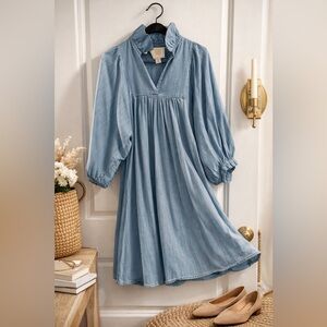 Emily McCarthy Chambray Ruffle Collar Dress – Size XS – Pristine Condition